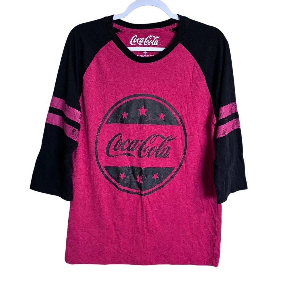 Coca Cola - Long Line Baseball Shirt - Red and Black - M